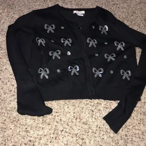 Black Sequin Bow Cardigan